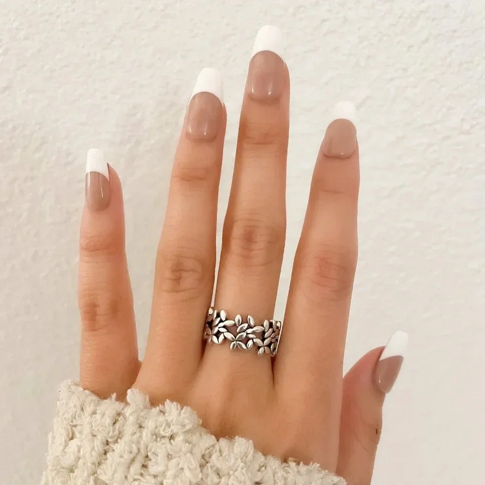 925 Sterling Silver Flower Ring Geometric Ring Leaf Ring Silver Chunky Ring
